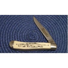 Schrade USA SC503 Scrimshaw Linerlock Slimline Trapper Knife c. 1982 - NIB Schrade USA SC503 Scrimshaw Linerlock Slimline Trapper Knife c. 1982 - NIB