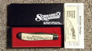 Schrade USA SC503 Scrimshaw Linerlock Slimline Trapper Knife c. 1981 - NIB