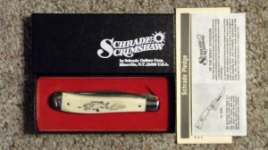 Schrade USA SC503 Scrimshaw Linerlock Slimline Trapper Knife c. 1980 - NIB