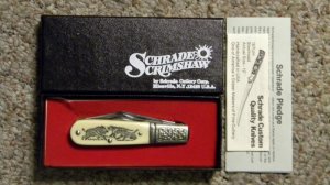 Schrade USA SC506 Scrimshaw Barlow Knife c. 1984 - NIB
