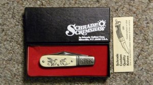 Schrade USA SC506 Scrimshaw Barlow Knife c. 1980 - NIB