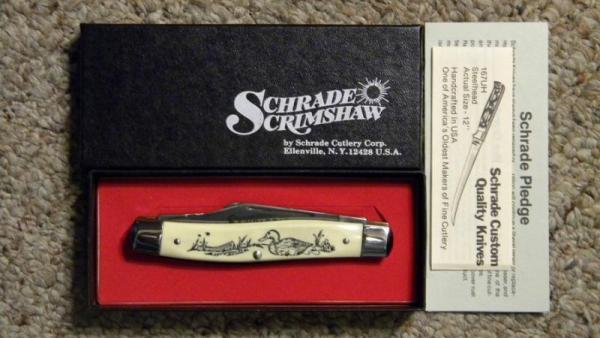 Schrade USA SC505 Scrimshaw Stockman Knife c. 1984 - NIB Schrade USA SC505 Scrimshaw Stockman Knife c. 1984 - NIB