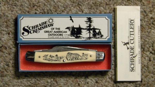 Schrade USA SC505 Scrimshaw Stockman Knife c. 1987 - NIB Schrade USA SC505 Scrimshaw Stockman Knife c. 1987 - NIB