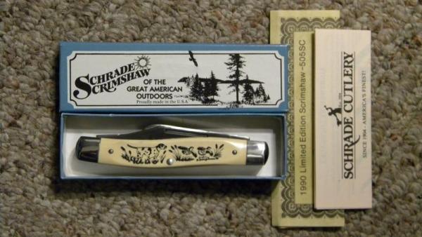 Schrade USA SC505 Scrimshaw Stockman Knife c. 1990 - NIB Schrade USA SC505 Scrimshaw Stockman Knife c. 1990 - NIB