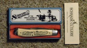 Schrade USA SC503 Scrimshaw Linerlock Slimline Trapper Knife c. 1987 - NIB