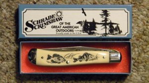 Schrade USA SC503 Scrimshaw Linerlock Slimline Trapper Knife c. 1988 - NIB