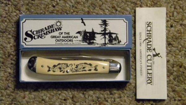 Schrade USA SC503 Scrimshaw Linerlock Slimline Trapper Knife c. 1989 - NIB Schrade USA SC503 Scrimshaw Linerlock Slimline Trapper Knife c. 1989 - NIB