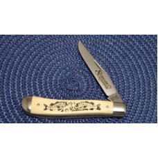 Schrade USA SC503 Scrimshaw Linerlock Slimline Trapper Knife c. 1989 - NIB Schrade USA SC503 Scrimshaw Linerlock Slimline Trapper Knife c. 1989 - NIB