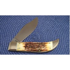 Case XX Hand Made USA 3 Dot (1977) Stag 5172 SSP Blue Scroll Clasp Knife Case XX Hand Made USA 3 Dot (1977) Stag 5172 SSP Blue Scroll Clasp Knife