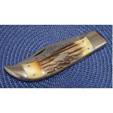 Case XX Hand Made USA 3 Dot (1977) Stag 5172 SSP Blue Scroll Clasp Knife Case XX Hand Made USA 3 Dot (1977) Stag 5172 SSP Blue Scroll Clasp Knife