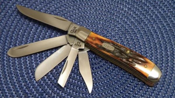 Case XX USA 4 Dot (1996) Stag 5507 SS 5 Blade Mini Trapper Knife Case XX USA 4 Dot (1996) Stag 5507 SS 5 Blade Mini Trapper Knife