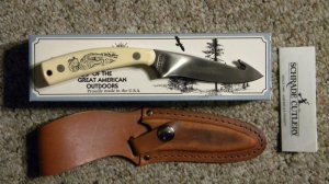 Schrade USA SC518 Scrimshaw Guthook Skinner Fixed Blade Sheath Knife c. 1989 - NIB