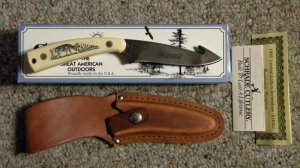 Schrade USA SC518 Scrimshaw Guthook Skinner Fixed Blade Sheath Knife c. 1990 - NIB