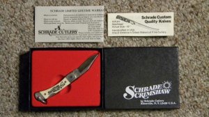 Schrade + USA 511-SC Scrimshaw Lockback Knife c. 1985 - NIB