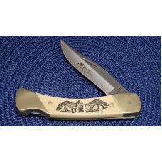 Schrade + USA SC507 Scrimshaw Lockback Knife & Pouch c. 1990 - NIB Schrade + USA SC507 Scrimshaw Lockback Knife & Pouch c. 1990 - NIB
