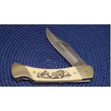Schrade + USA SC507 Scrimshaw Lockback Knife & Pouch c. 1989 - NIB Schrade + USA SC507 Scrimshaw Lockback Knife & Pouch c. 1989 - NIB