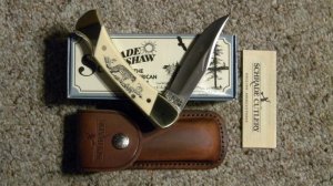 Schrade + USA SC507 Scrimshaw Lockback Knife & Pouch c. 1988 - NIB