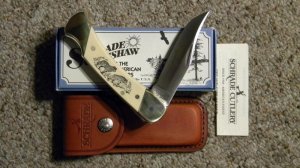Schrade + USA SC507 Scrimshaw Lockback Knife & Pouch c. 1987 - NIB