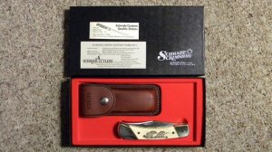 Schrade + USA SC507 Scrimshaw Lockback Knife & Pouch c. 1985 - NIB