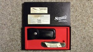 Schrade + USA SC507 Scrimshaw Lockback Knife & Pouch c. 1982 - NIB