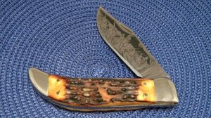 Schrade USA Stag Clasp Knife ”Custer’s Last Fight” c.1977