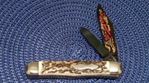 Fight'n Rooster Frank Buster Celebrated Cutlery Germany Stag 2 Blade Jack Knife Blued Blades 