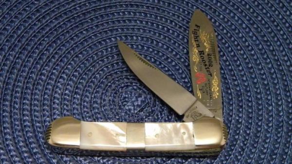 Fight'n Rooster Frank Buster & Son Celebrated Cutlery Germany Pearl Canoe Jack Knife Fight'n Rooster Frank Buster & Son Celebrated Cutlery Germany Pearl Canoe Jack Knife