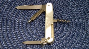 E Bruckmann Solingen Germany Pearl Fob Corkscrew Knife - C. 1891-1956