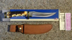 Schrade + USA 153UH Uncle Henry Staglon Golden Spike Fixed Blade Knife w/Sheath - NIB