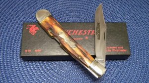Winchester Trademark USA 1989 Stag W 15 1950 Banana Lockback Knife - NIB