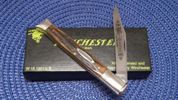Winchester Trademark USA 1992 Stag W 15 1901 1/2 Bowtie / Fishtail Knife - NIB Winchester Trademark USA 1992 Stag W 15 1901 1/2 Bowtie / Fishtail Knife - NIB