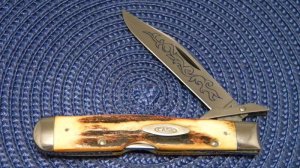 Case XX Stainless USA 3 Dot (1977) Stag 5111 1/2 Blue Scroll Knife