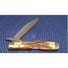 Case XX Stainless USA 3 Dot (1977) Stag 5111 1/2 Blue Scroll Knife Case XX Stainless USA 3 Dot (1977) Stag 5111 1/2 Blue Scroll Knife