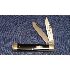 Buck Creek Solingen Germany Black KKK Trapper Knife in Wood Coffin c.1995 Buck Creek Solingen Germany Black KKK Trapper Knife in Wood Coffin c.1995