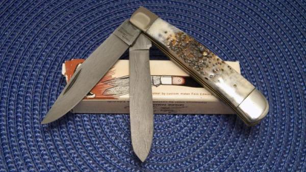 Parker Edwards Jacksonville Alabama USA Bone 690D Damascus Trapper Knife - NIB