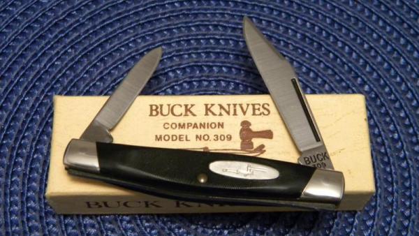 Buck 309 USA (Camillus) Black Saw Cut Delrin Companion Stockman Knife in Box c.1974-1985 Buck 309 USA (Camillus) Black Saw Cut Delrin Companion Stockman Knife in Box c.1974-1985