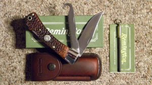 Remington UMC USA R3 Delrin Big Game Dual Lockback Knife & Pouch (1st Year Knife) - NIB