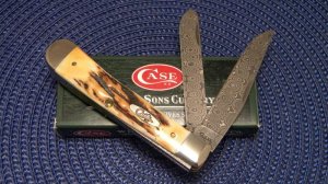 Case XX USA 2008 Stag 5254 D Damascus Trapper Knife