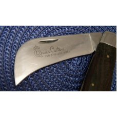 Queen Cutlery #1 Wood Linerlock Hawkbill Knife Etched Blade No Tang Stamp Queen Cutlery #1 Wood Linerlock Hawkbill Knife Etched Blade No Tang Stamp