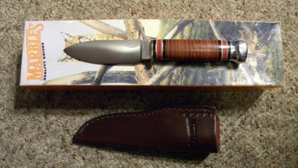 Marbles Gladstone, MI USA R.W. Loveless Sport Stacked Leather Fixed Blade Sheath Knife - NIB Marbles Gladstone, MI USA R.W. Loveless Sport Stacked Leather Fixed Blade Sheath Knife - NIB