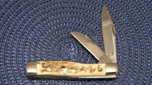 Custom Stag Slip Joint Folding Gunstock Knife by A.M. Mayhall - C. 1960's