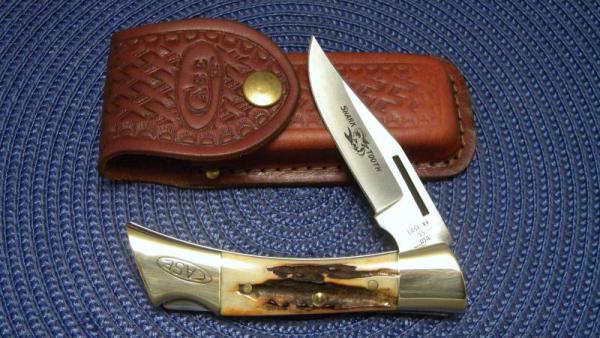 Case XX SS USA 9 Dot (1981) Stag 5197-LSSP Shark Tooth Lockback Knife & Pouch Case XX SS USA 9 Dot (1981) Stag 5197-LSSP Shark Tooth Lockback Knife & Pouch