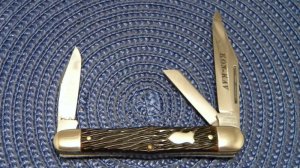 Schrade Walden NY USA 863 Peach Seed Bone KON-KAV Stockman Knife c.1950's