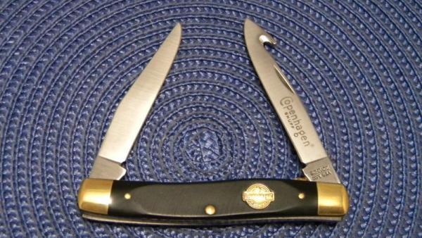 Schrade Cope USA Black Delrin Copenhagen Snuff Guthook Linerlock Muskrat Knife Schrade Cope USA Black Delrin Copenhagen Snuff Guthook Linerlock Muskrat Knife