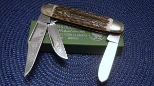 Hen & Rooster Bertram Cutlery Solingen Germany Stag 223-DS Longhorn Jumbo Stockman Knife c.2005