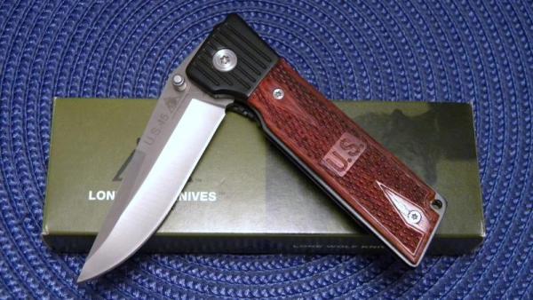 Lone Wolf Knives USA 45 Folder Wood Linerlock Knife - NIB Lone Wolf Knives USA 45 Folder Wood Linerlock Knife - NIB