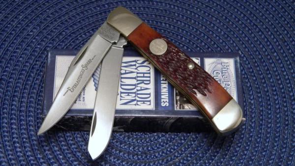 Schrade Walden USA (Taylor Cutlery) Amber Bone SWAJB54 Everlastingly Sharp Trapper Knife - NIB Schrade Walden USA (Taylor Cutlery) Amber Bone SWAJB54 Everlastingly Sharp Trapper Knife - NIB