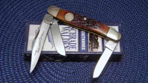 Schrade Walden USA (Taylor Cutlery) Amber Bone SWAJB47 Everlastingly Sharp Stockman Knife - NIB Schrade Walden USA (Taylor Cutlery) Amber Bone SWAJB47 Everlastingly Sharp Stockman Knife - NIB