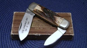 Taylor Cutlery Kingsport, Tenn. (Japan) Stag Virginia Bicentennial Elephant Toe Knife c.1976 - NIB