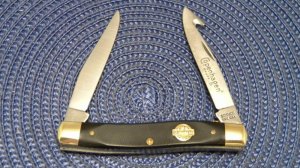 Schrade Cope USA Black Delrin Copenhagen Snuff Guthook Linerlock Muskrat Knife